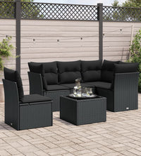 6-tlg. Garten-Sofagarnitur mit Kissen Schwarz Poly Rattan