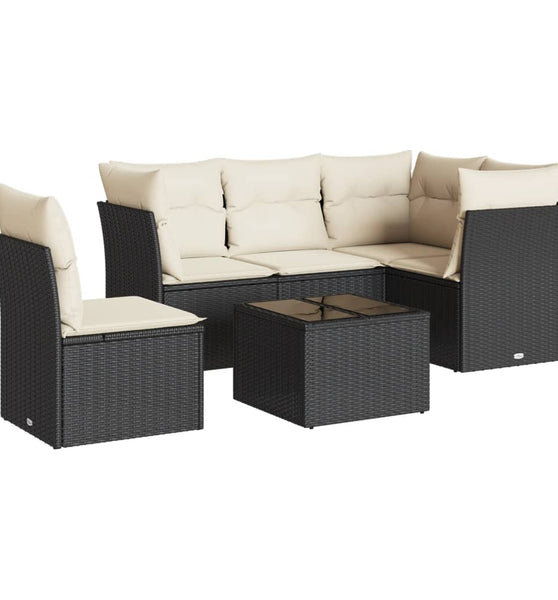 6-tlg. Garten-Sofagarnitur mit Kissen Schwarz Poly Rattan