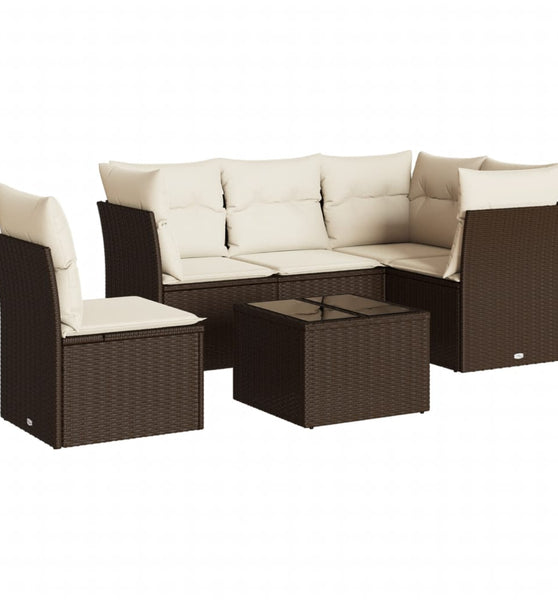 6-tlg. Garten-Sofagarnitur mit Kissen Braun Poly Rattan