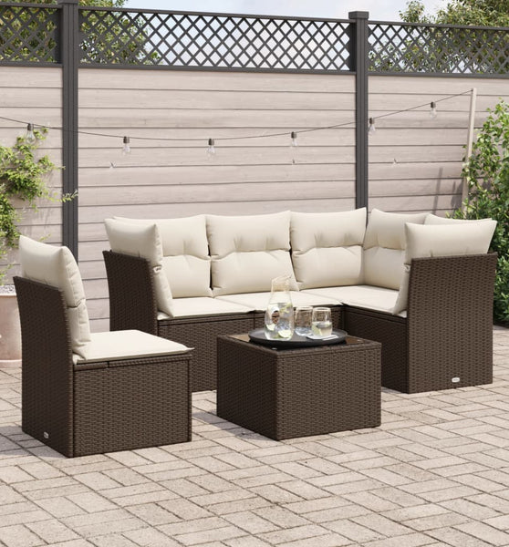 6-tlg. Garten-Sofagarnitur mit Kissen Braun Poly Rattan