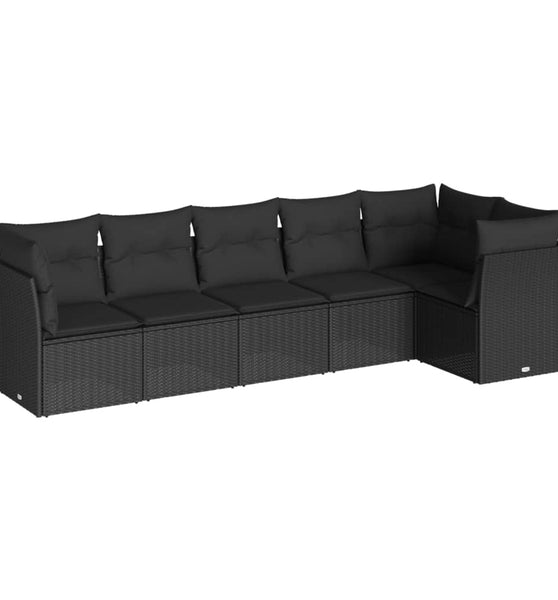 6-tlg. Garten-Sofagarnitur mit Kissen Schwarz Poly Rattan