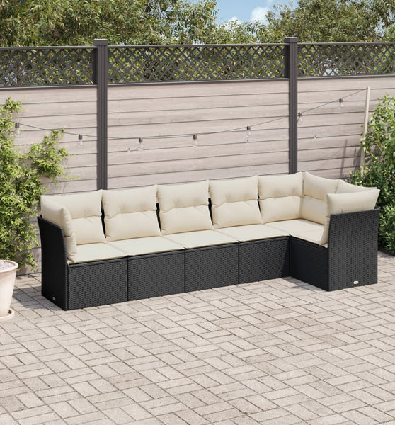 6-tlg. Garten-Sofagarnitur mit Kissen Schwarz Poly Rattan