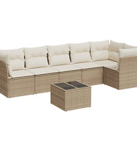 7-tlg. Garten-Sofagarnitur mit Kissen Beige Poly Rattan