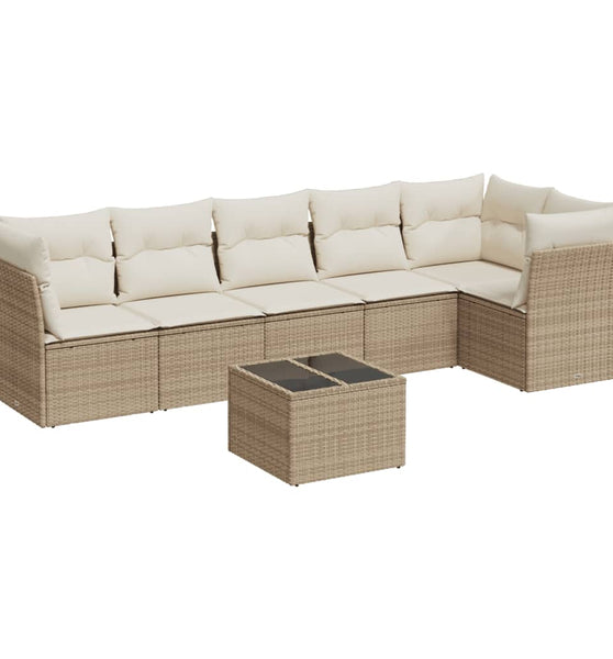 7-tlg. Garten-Sofagarnitur mit Kissen Beige Poly Rattan