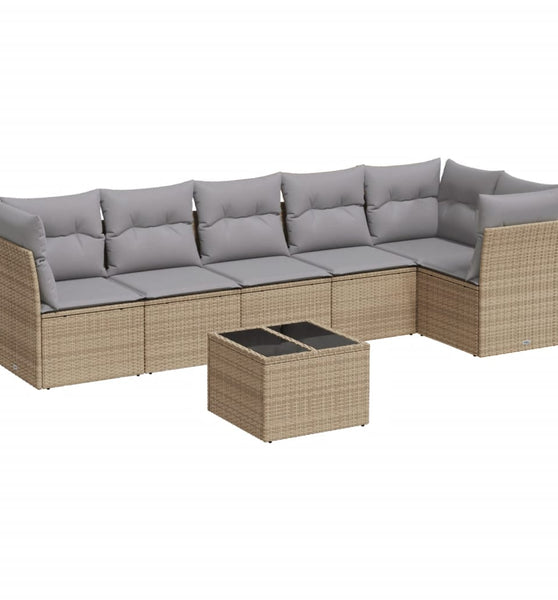 7-tlg. Garten-Sofagarnitur mit Kissen Beige Poly Rattan