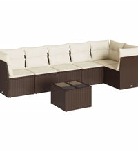 7-tlg. Garten-Sofagarnitur mit Kissen Braun Poly Rattan