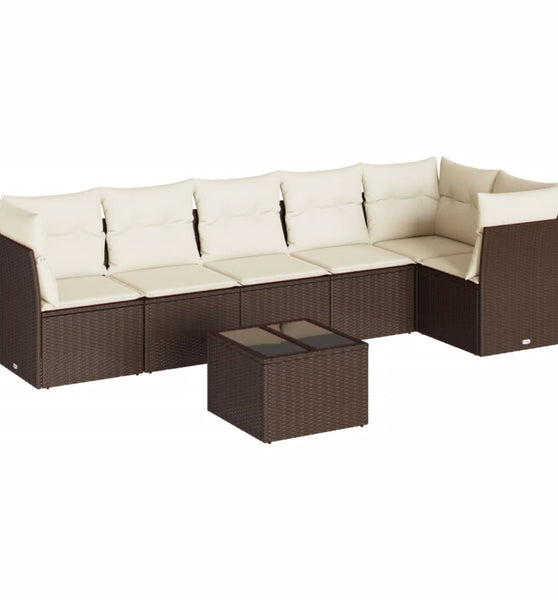 7-tlg. Garten-Sofagarnitur mit Kissen Braun Poly Rattan