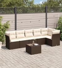 7-tlg. Garten-Sofagarnitur mit Kissen Braun Poly Rattan