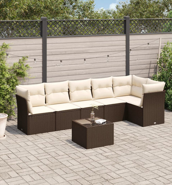 7-tlg. Garten-Sofagarnitur mit Kissen Braun Poly Rattan