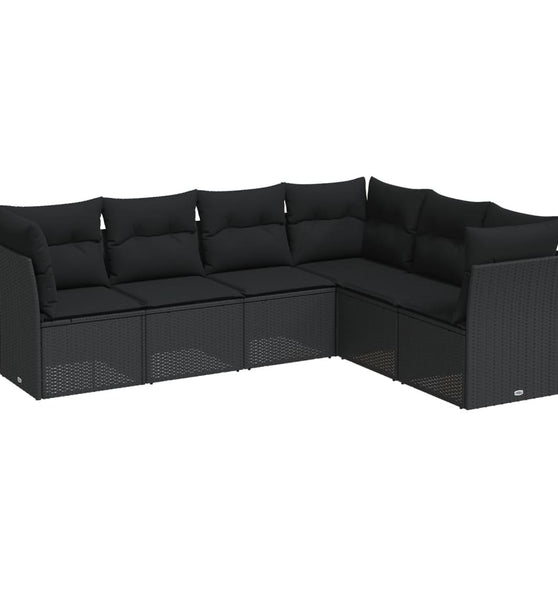 6-tlg. Garten-Sofagarnitur mit Kissen Schwarz Poly Rattan