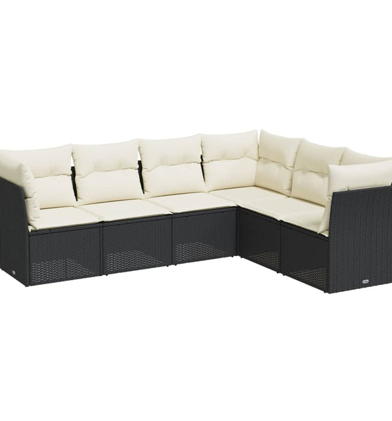 6-tlg. Garten-Sofagarnitur mit Kissen Schwarz Poly Rattan