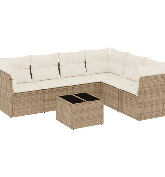 7-tlg. Garten-Sofagarnitur mit Kissen Beige Poly Rattan