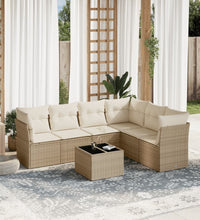 7-tlg. Garten-Sofagarnitur mit Kissen Beige Poly Rattan