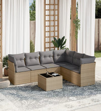 7-tlg. Garten-Sofagarnitur mit Kissen Beige Poly Rattan