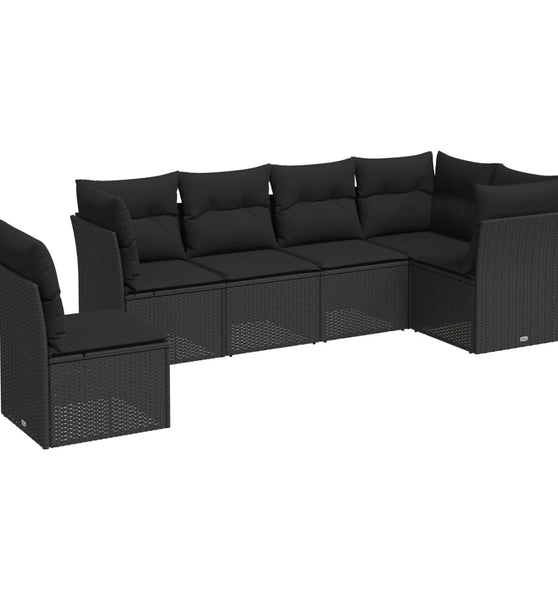 6-tlg. Garten-Sofagarnitur mit Kissen Schwarz Poly Rattan