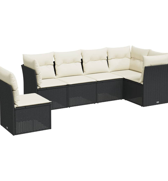 6-tlg. Garten-Sofagarnitur mit Kissen Schwarz Poly Rattan
