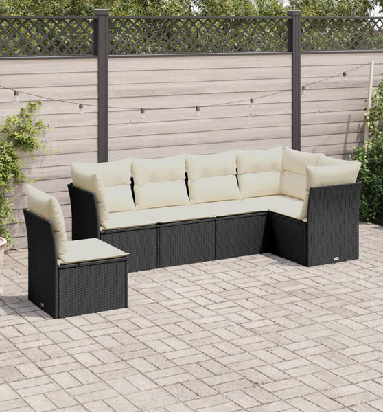 6-tlg. Garten-Sofagarnitur mit Kissen Schwarz Poly Rattan