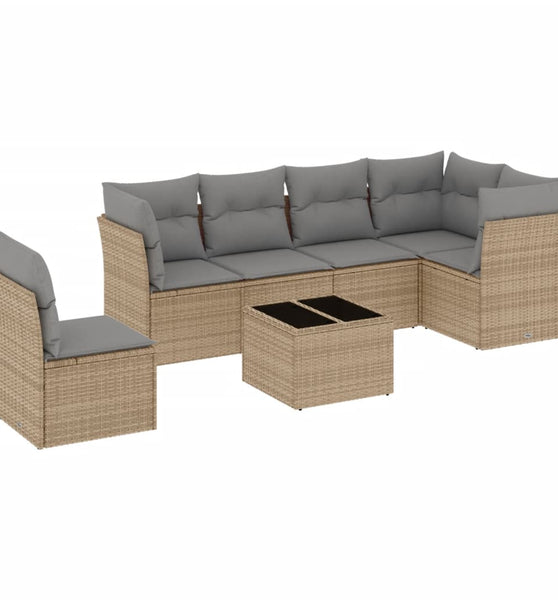 7-tlg. Garten-Sofagarnitur mit Kissen Beige Poly Rattan