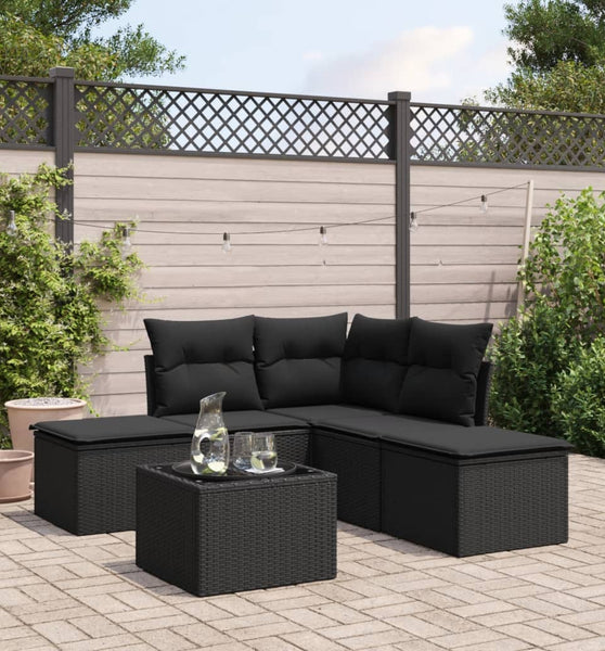 6-tlg. Garten-Sofagarnitur mit Kissen Schwarz Poly Rattan