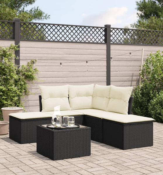 6-tlg. Garten-Sofagarnitur mit Kissen Schwarz Poly Rattan