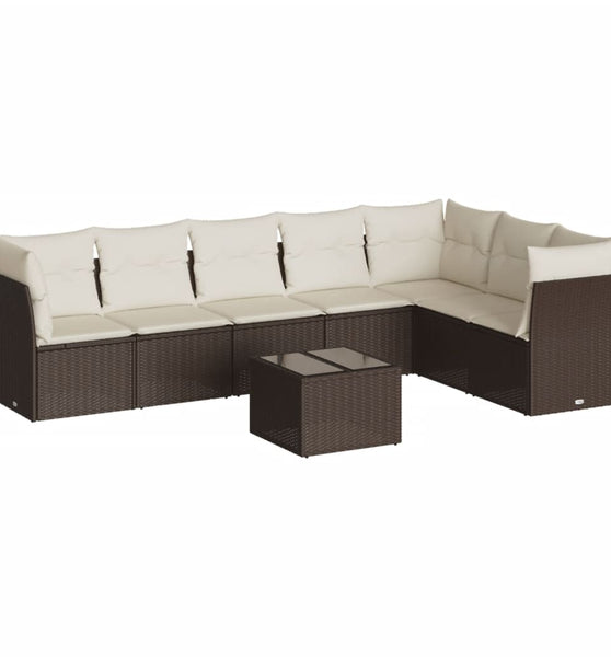 8-tlg. Garten-Sofagarnitur mit Kissen Braun Poly Rattan