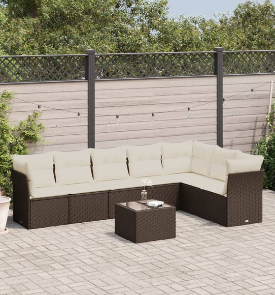 8-tlg. Garten-Sofagarnitur mit Kissen Braun Poly Rattan