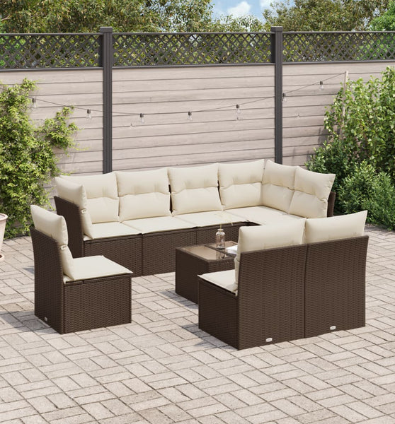 9-tlg. Garten-Sofagarnitur mit Kissen Braun Poly Rattan