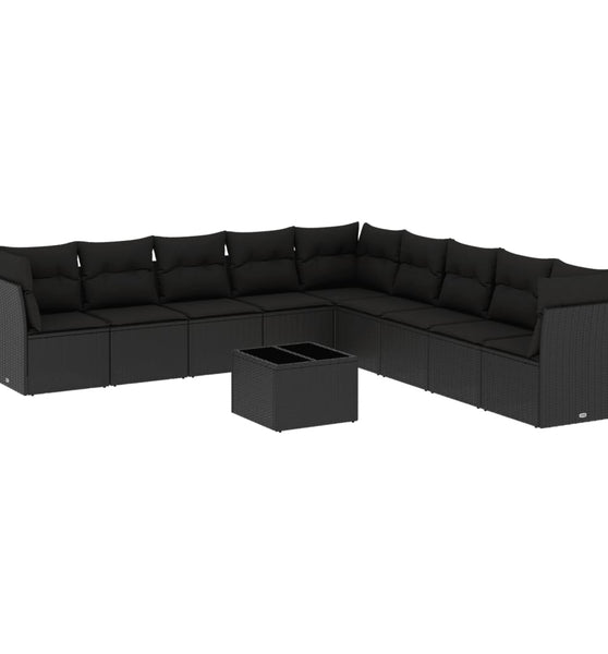 10-tlg. Garten-Sofagarnitur mit Kissen Schwarz Poly Rattan