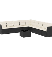 10-tlg. Garten-Sofagarnitur mit Kissen Schwarz Poly Rattan