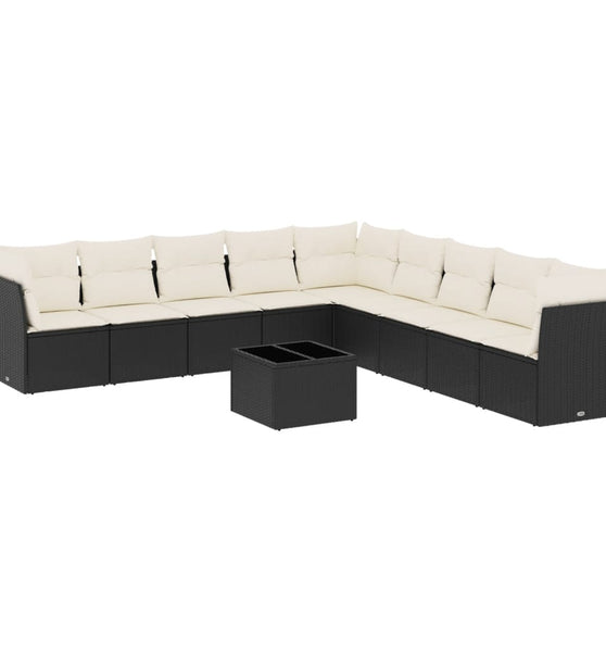10-tlg. Garten-Sofagarnitur mit Kissen Schwarz Poly Rattan