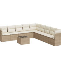 10-tlg. Garten-Sofagarnitur mit Kissen Beige Poly Rattan