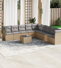 10-tlg. Garten-Sofagarnitur mit Kissen Beige Poly Rattan