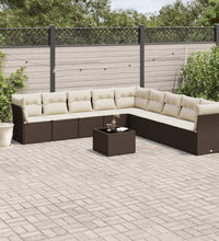 10-tlg. Garten-Sofagarnitur mit Kissen Braun Poly Rattan
