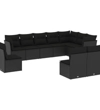 10-tlg. Garten-Sofagarnitur mit Kissen Schwarz Poly Rattan
