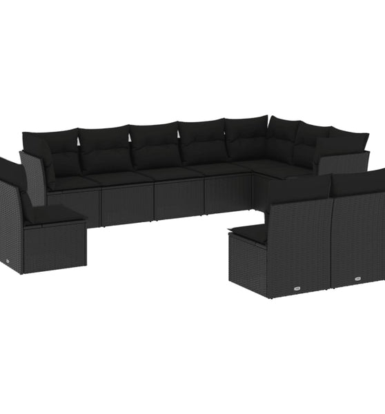 10-tlg. Garten-Sofagarnitur mit Kissen Schwarz Poly Rattan