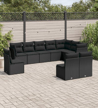 10-tlg. Garten-Sofagarnitur mit Kissen Schwarz Poly Rattan