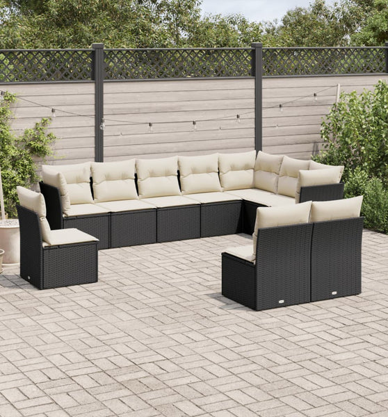 10-tlg. Garten-Sofagarnitur mit Kissen Schwarz Poly Rattan