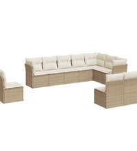 10-tlg. Garten-Sofagarnitur mit Kissen Beige Poly Rattan