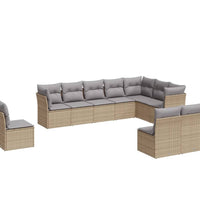 10-tlg. Garten-Sofagarnitur mit Kissen Beige Poly Rattan