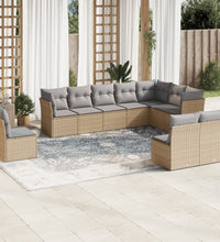 10-tlg. Garten-Sofagarnitur mit Kissen Beige Poly Rattan