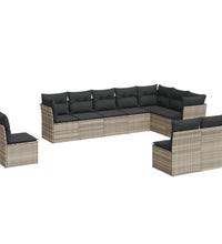 10-tlg. Garten-Sofagarnitur mit Kissen Hellgrau Poly Rattan