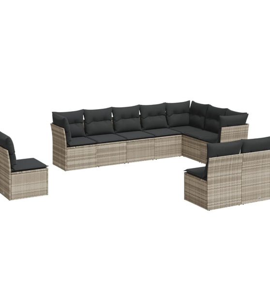 10-tlg. Garten-Sofagarnitur mit Kissen Hellgrau Poly Rattan