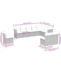 10-tlg. Garten-Sofagarnitur mit Kissen Hellgrau Poly Rattan