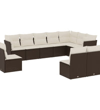 10-tlg. Garten-Sofagarnitur mit Kissen Braun Poly Rattan