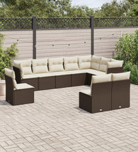 10-tlg. Garten-Sofagarnitur mit Kissen Braun Poly Rattan