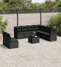 10-tlg. Garten-Sofagarnitur mit Kissen Schwarz Poly Rattan