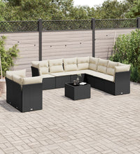 10-tlg. Garten-Sofagarnitur mit Kissen Schwarz Poly Rattan