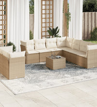 10-tlg. Garten-Sofagarnitur mit Kissen Beige Poly Rattan