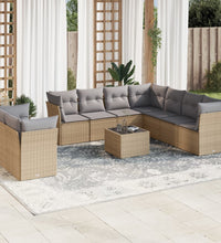 10-tlg. Garten-Sofagarnitur mit Kissen Beige Poly Rattan