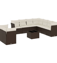 10-tlg. Garten-Sofagarnitur mit Kissen Braun Poly Rattan